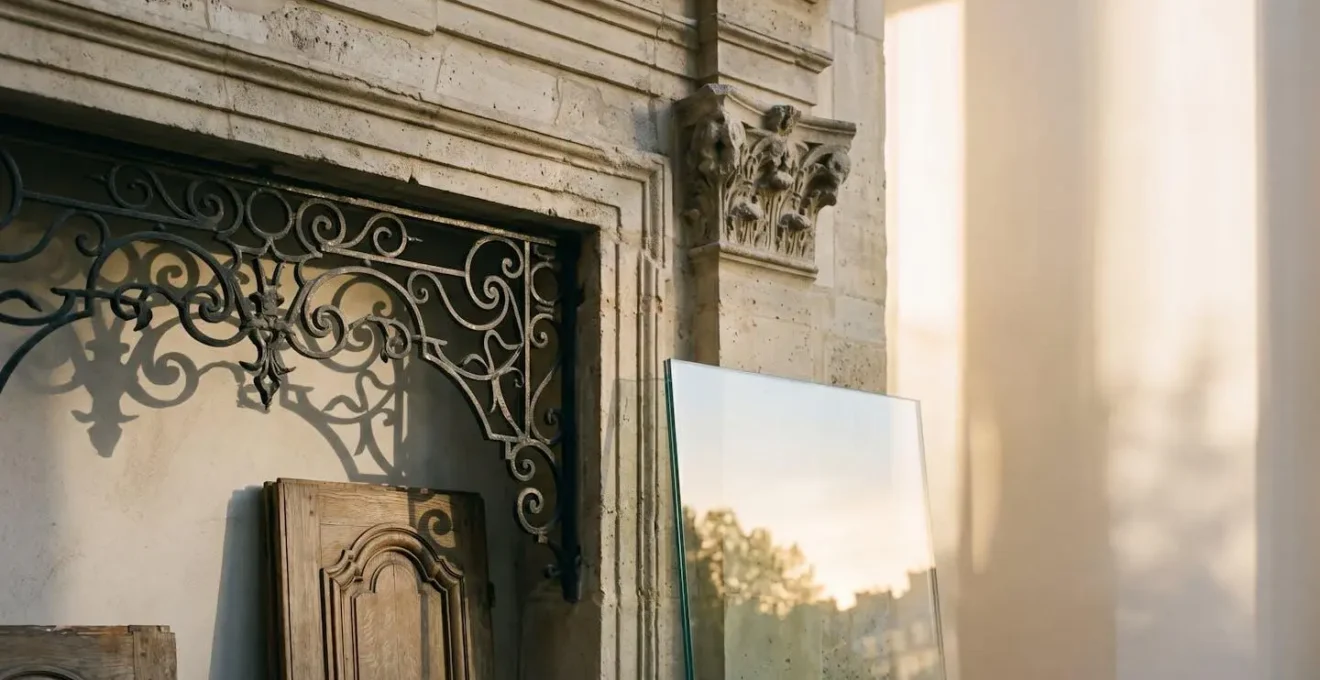 Vision éditoriale symbolique du luxe immobilier parisien d'exception avec éléments architecturaux emblématiques