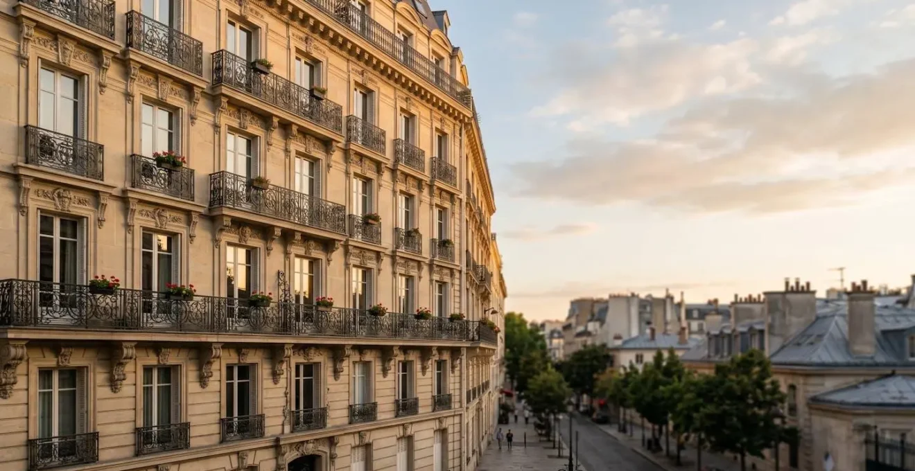 Façade élégante d'un immeuble haussmannien parisien de standing avec conciergerie