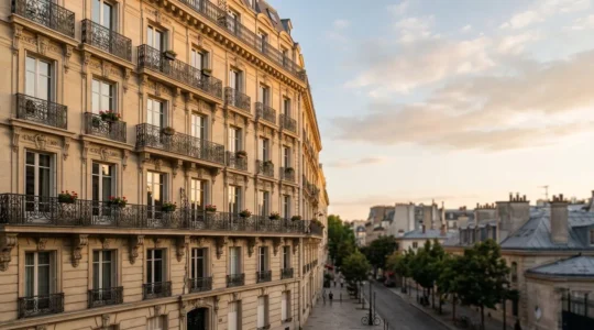 Façade élégante d'un immeuble haussmannien parisien de standing avec conciergerie