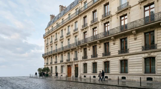 Façade haussmannienne élégante dans un quartier prestigieux de Paris avec architecture de prestige