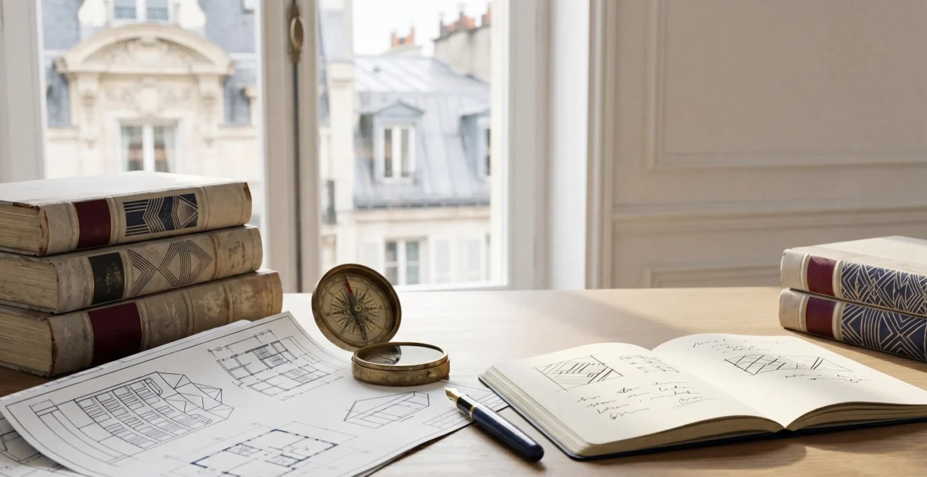 Professionnel examinant des documents juridiques immobiliers dans un environnement parisien
