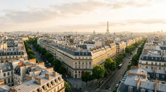 Vue panoramique des arrondissements prestigieux parisiens illustrant l'architecture haussmannienne et l'élégance urbaine pour l'investissement immobilier de luxe