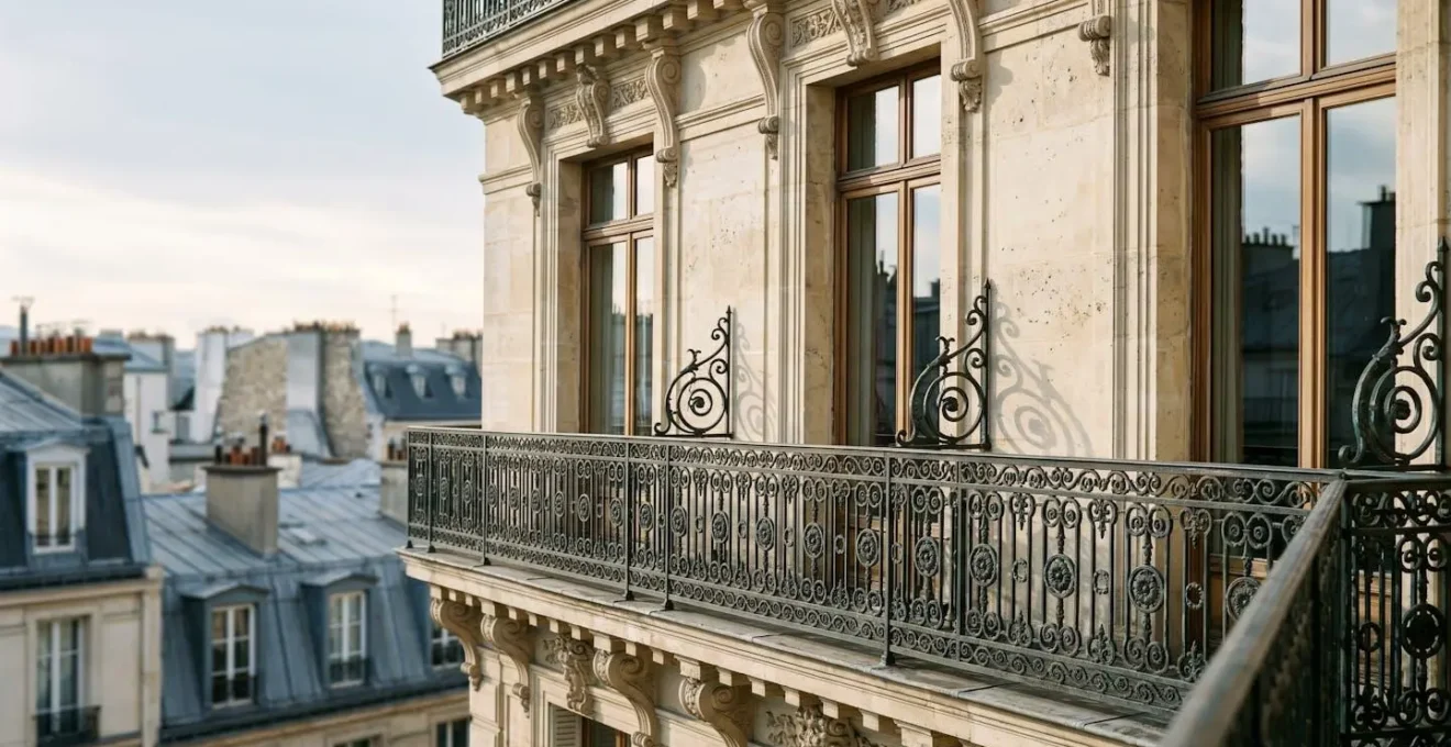 Vision sophistiquée de l'immobilier de prestige parisien représentant l'excellence architecturale et la sécurité d'investissement